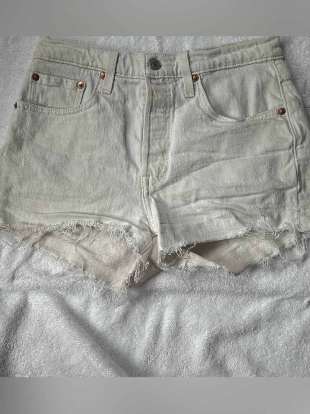 Levi’s 501 High-Rise Frayed Hem Women’s Denim Shorts — White